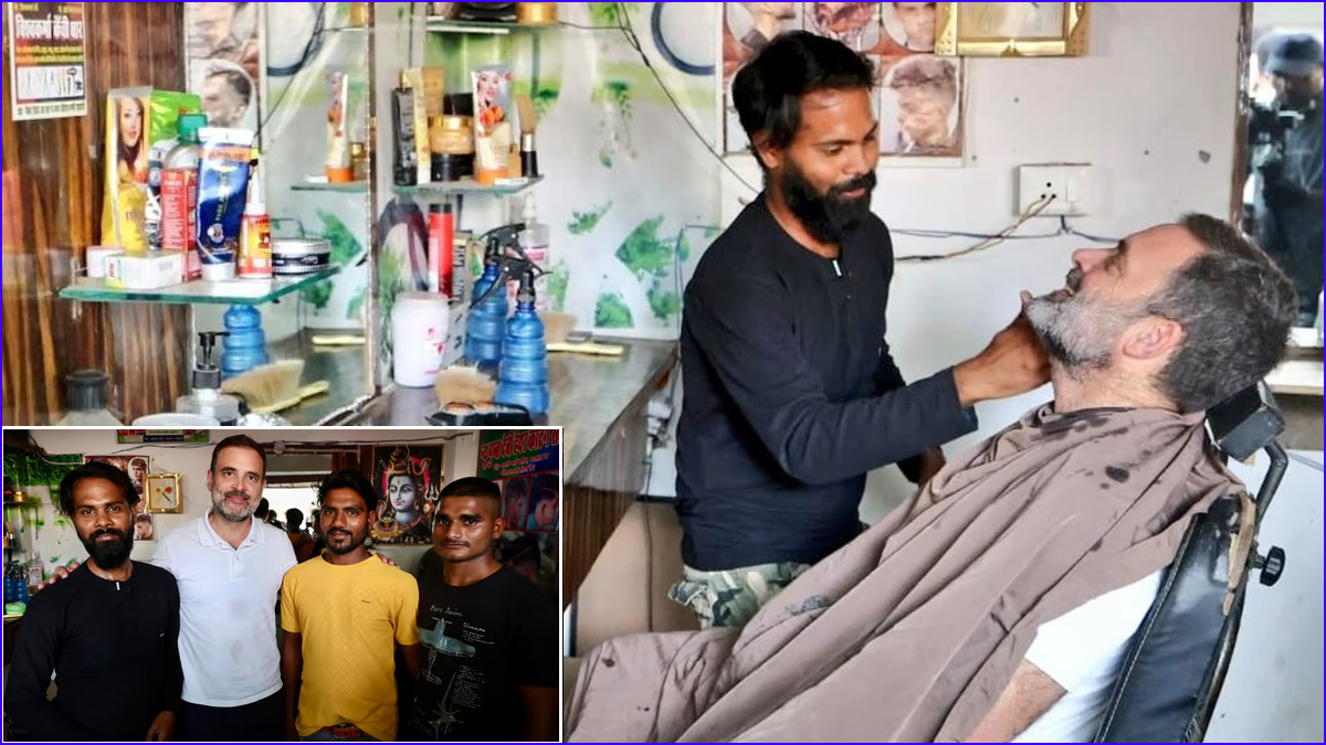 ரேபரேலி தொகுதி முடிதிருத்தும் கடையில் தாடியை டிரிம் செய்த ராகுல்காந்தி…