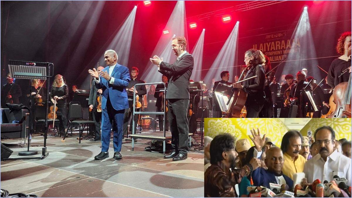 சிம்பொனி சாதனை – டவுன்லோடு செய்து கேட்காதீர்கள்:  லண்டனில் இருந்து சென்னை திரும்பிய இளையராஜாவுக்கு விமான நிலையத்தில் உற்சாக வரவேற்பு