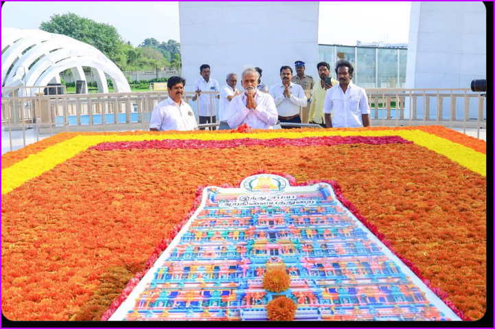 கருணாநிதி கல்லறை மீது கோவில் கோபுரம் அலங்கரிப்பு! அமைச்சர் சேகர்பாபுவுக்கு பாஜக, அதிமுக கடும் கண்டனம்..