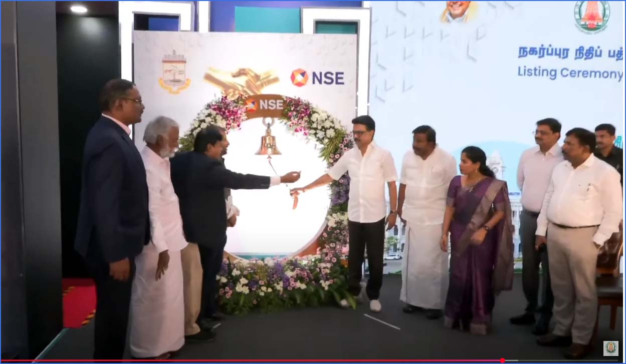 ரூ.200 கோடி மதிப்புள்ள சென்னை நகர்புற நிதி பத்திரங்கள்  தேசிய பங்குசந்தையில் முதலீடு! முதலமைச்சர் மு.க.ஸ்டாலின் தொடங்கி வைத்தார்