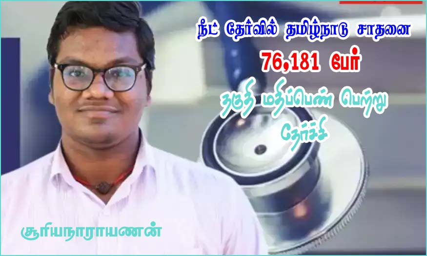 தமிழ்நாட்டில் இதுவரை இல்லாத அளவில் நீட் தேர்வில் 76,181 பேர் தகுதி மதிப்பெண்களை பெற்று தேர்ச்சி….