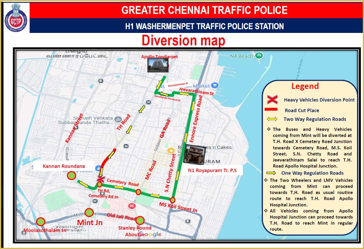 மழைநீர் வடிகால் பணி; சென்னை வண்ணாரபேட்டை பகுதிகளில் போக்குவரத்து மாற்றம்!