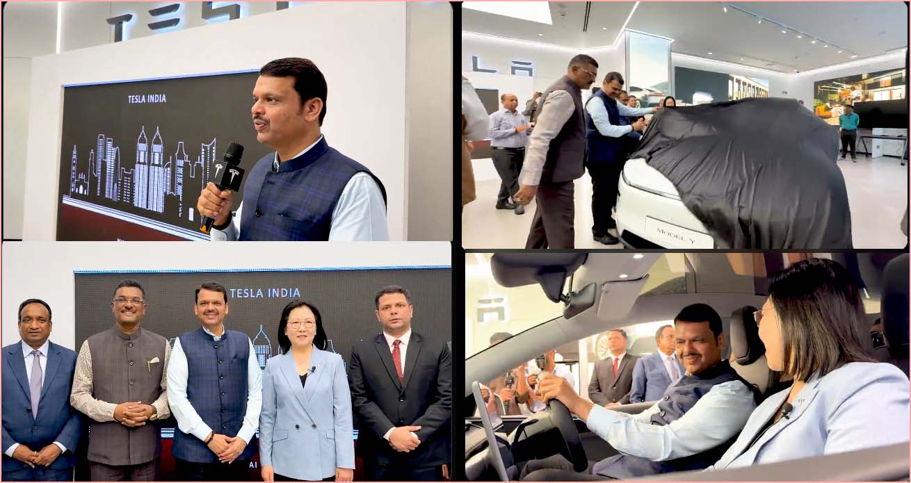 எலன்மஸ்க் நிறுவனத்தின் முதல் டெஸ்லா ஷோரூம்! மும்பையில் திறந்து வைத்தார் முதல்வர் பட்நாவிஸ்  ….