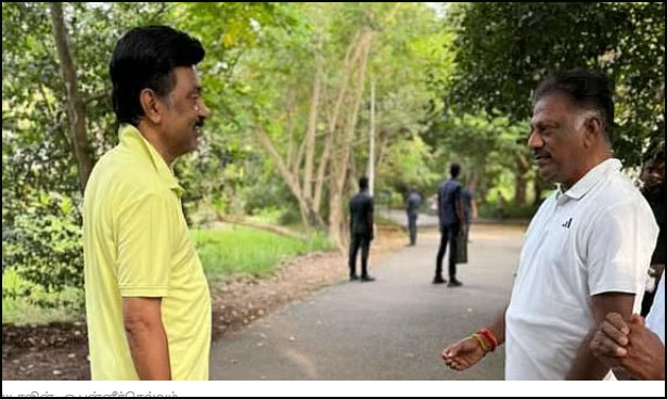 முதல்வர் ஸ்டாலின் காலை நடைபயணத்தின்போது ஓபிஎஸ் திடீர்  சந்திப்பு…  பரபரக்கும் அரசியல் களம்…