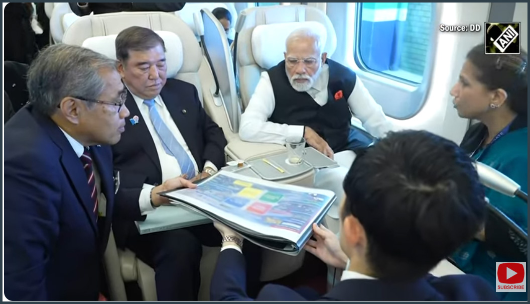320 கி.மீ. வேகத்தில் செல்லும் புல்லட் ரயிலில்  ஜப்பான் பிரதமருடன் பிரதமர் மோடி பயணம்..