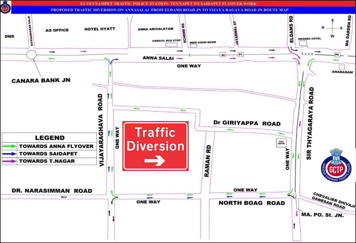 அறிவாலயம் அருகே மேம்பாலப் பணி: அண்ணா சாலையில் நாளை முதல் போக்குவரத்து மாற்றம்
