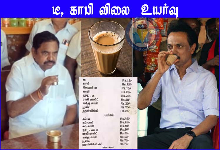 சென்னையில்  இன்றுமுதல் டீ , காபி விலை  உயர்வு….
