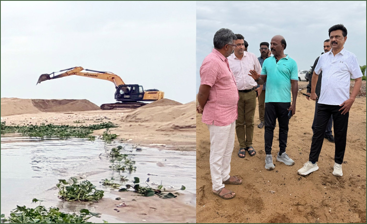 அடையாறு ஆறு கடலில் கலக்கும் முகத்துவாரத்தில் முதல்வர் ஸ்டாலின் ஆய்வு…