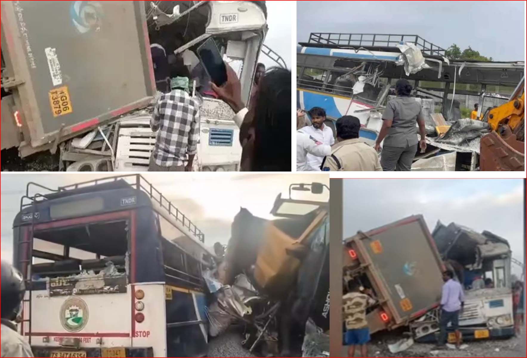 தெலுங்கானாவில் மீண்டும் சோகம்:  அரசு பேருந்து மீது லாரி மோதிய விபத்தில் 17 பேர் உயிரிழப்பு