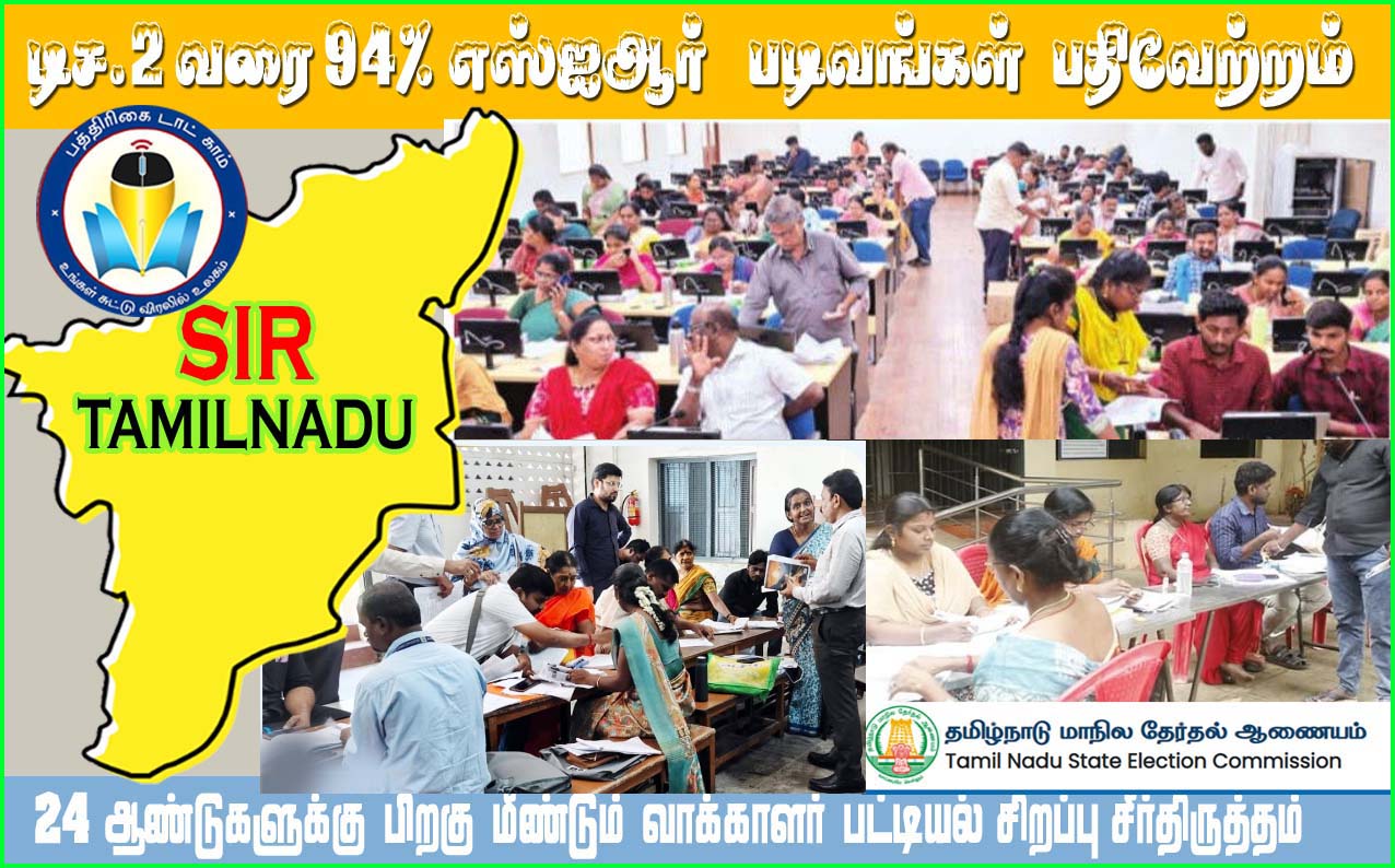 தமிழகத்தில்  இதுவரை 94% எஸ்ஐஆா் படிவங்கள் பதிவேற்றம்! தோ்தல் ஆணையம் தகவல்…