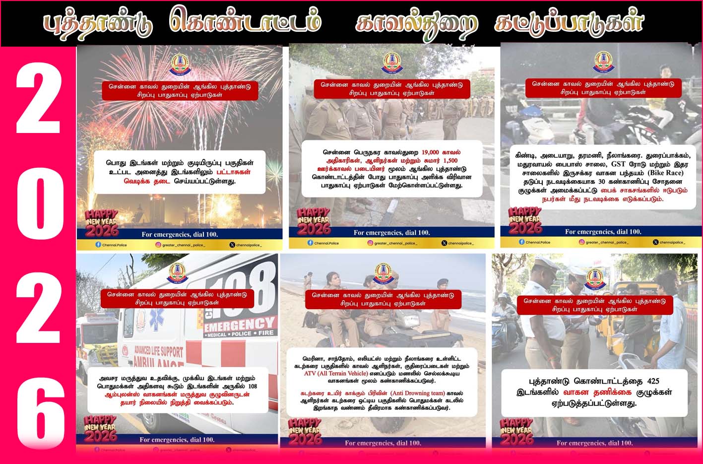   425 இடங்களில் வாகன தணிக்கை: நள்ளிரவு 1 மணிக்கு மேல் புத்தாண்டு கேளிக்கை நிகழ்ச்சி நடத்தக்கூடாது! காவல்துறை எச்சரிக்கை…