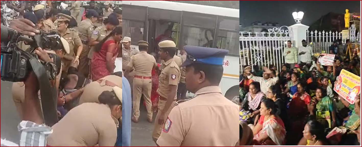 சென்னையை அதகளப்படுத்தும் அரசு ஊழியர்கள் – தூய்மைபணியாளர்கள் போராட்டம்… காவல்துறையினர் தவிப்பு…