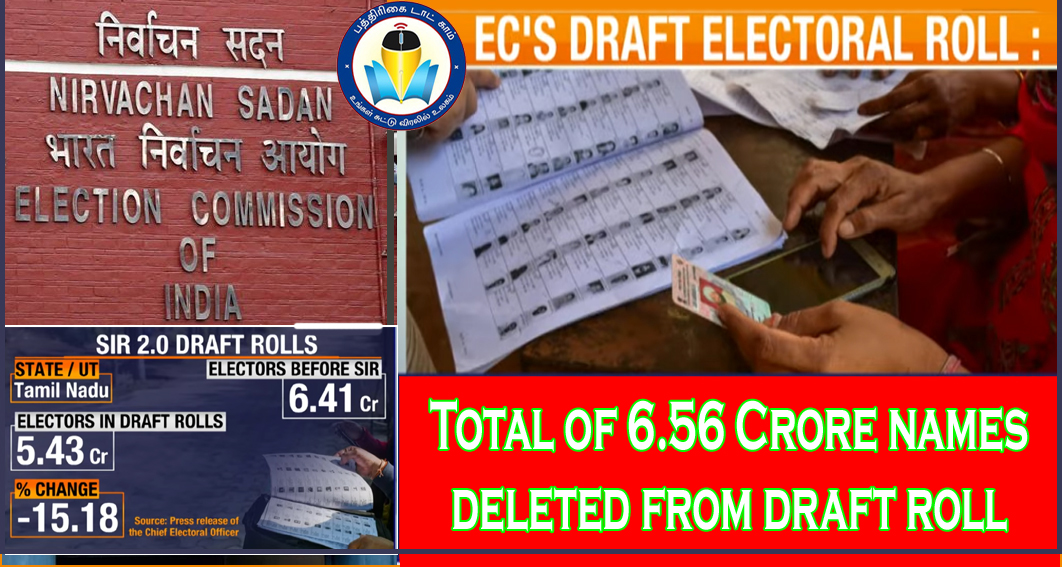 எஸ்ஐஆர் நடவடிக்கை: 12 மாநிலங்களில் வரைவு வாக்காளர் பட்டியலில் இருந்து 6.56 கோடி பெயர்கள் நீக்கப்பட்டுள்ளன.