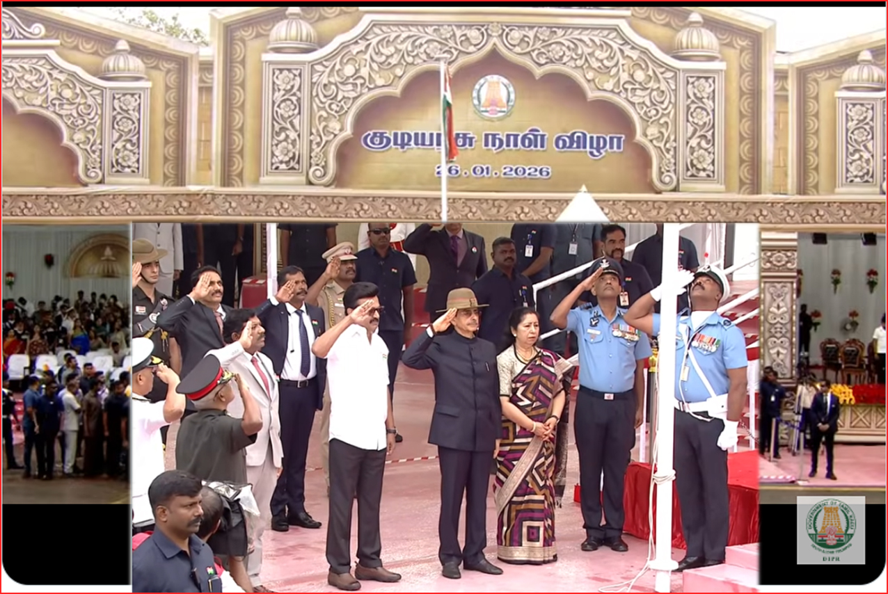 77ஆவது குடியரசு தினவிழா: மெரினா கடற்கரை உழைப்பாளர் சிலை அருகே தேசியக் கொடி ஏற்றி வைத்தார் ஆளுநர் ஆர்.என்.ரவி