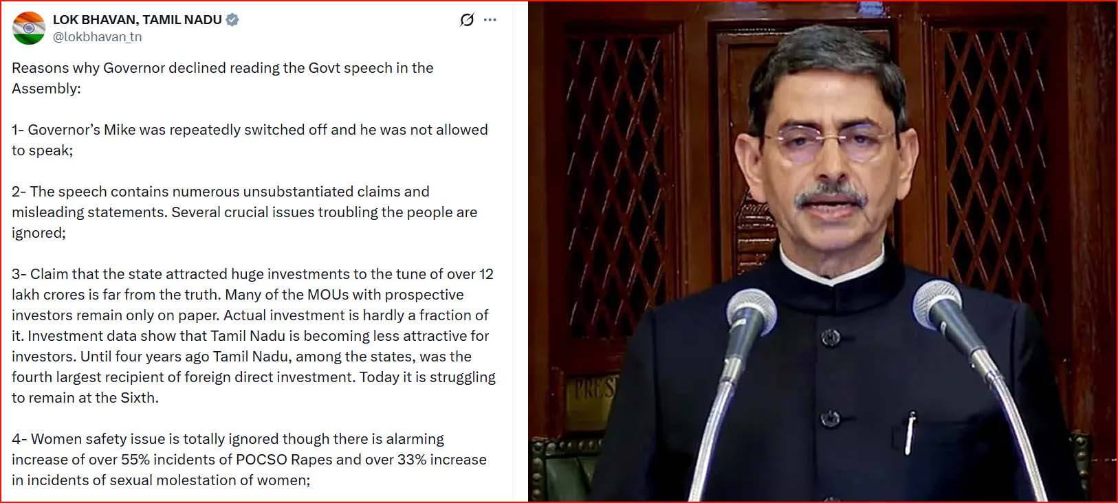 மைக் அணைப்பு – தேசியகீதம் அவமதிப்பு:  ஆளுநர் உரை புறக்கணிப்பு ஏன்? லோக்பவன் விளக்கம்…