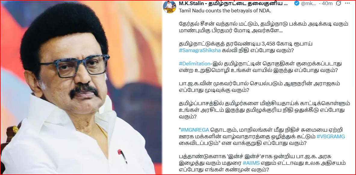 தமிழ்நாட்டுக்குத் தரவேண்டிய 3,458 கோடி ரூபாய் பாக்கி! பிரதமர் மோடிக்கு முதல்வர் ஸ்டாலின் கேள்வி…