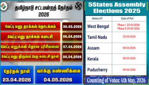 தமிழ்நாடு உள்பட 5 மாநில சட்டமன்ற தேர்தல் தேதிகள் அறிவிப்பு – வாக்கு எண்ணிக்கை மே4ந்தேதி…