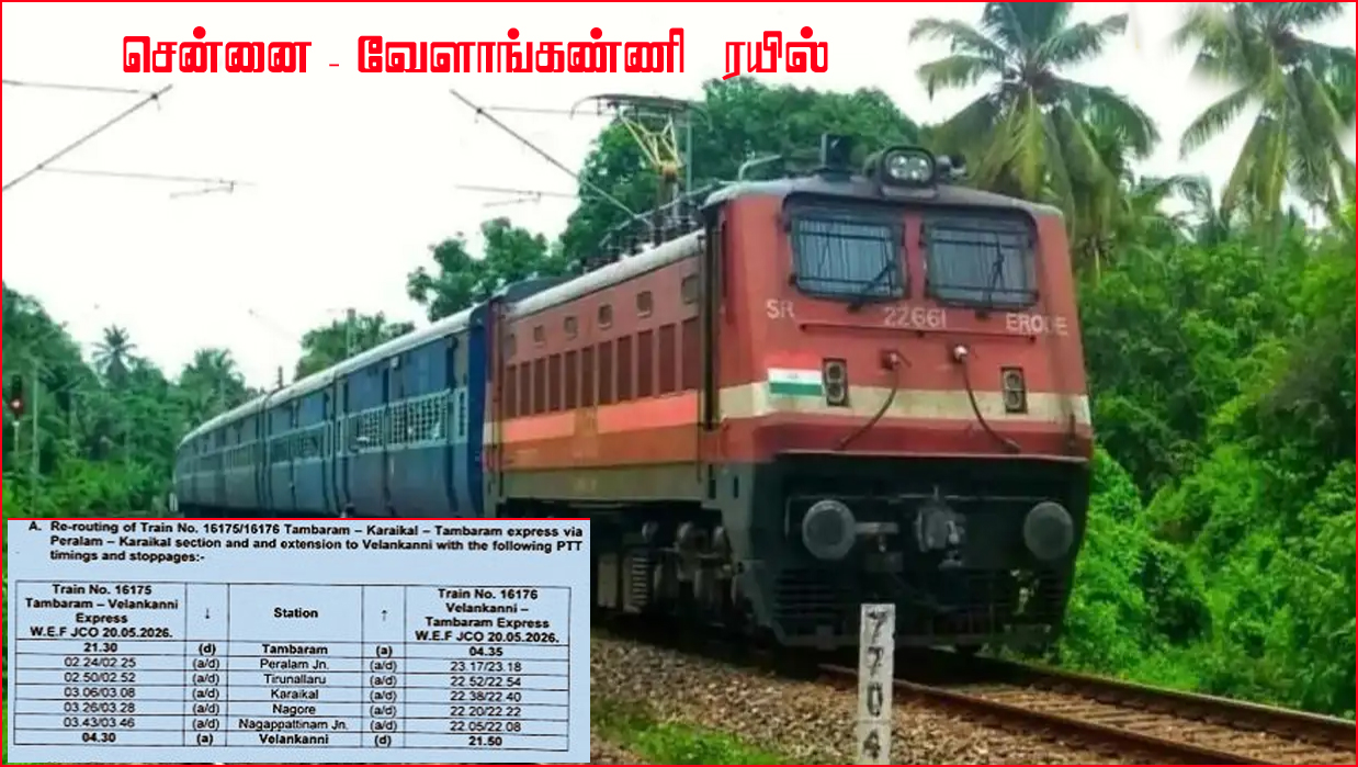 15 ஆண்டுகளுக்கு பிறகு  மீண்டும் பயன்பாட்டுக்கு வருகிறது சென்னை வேளாங்கண்ணி ரயில்சேவை…