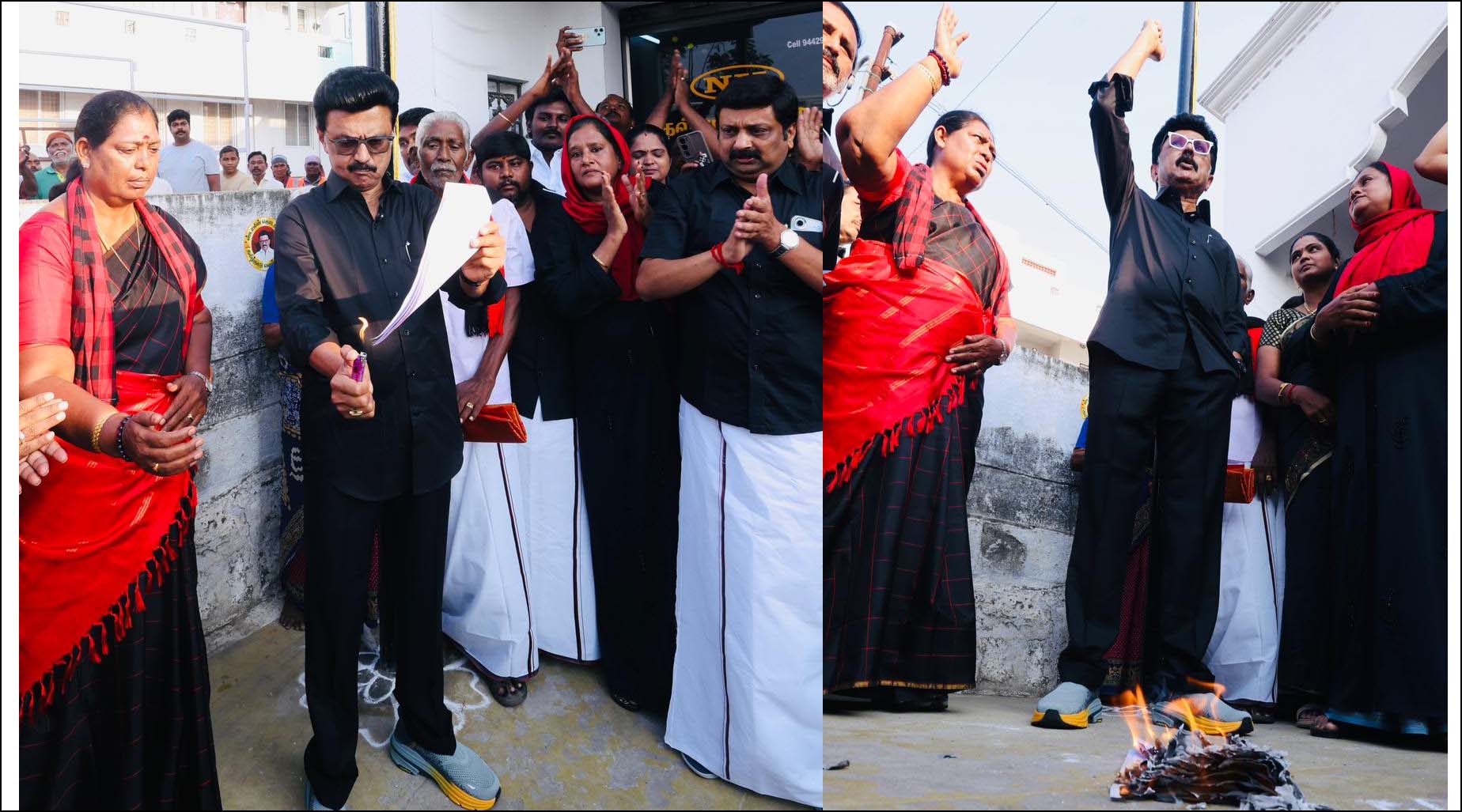 தொகுதி மறுவரையறை மசோதா நகலை தீ வைத்து எரித்தார் முதல்வர் ஸ்டாலின்…