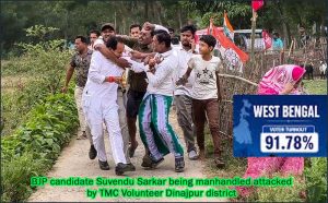 பல இடங்களில் வன்முறை: மேற்கு வங்க மாநில முதல்கட்ட வாக்குப்பதிபில் 91.78 சதவீத வாக்குகள் பதிவு!